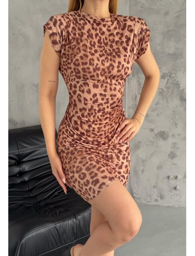 Kadın leopar Vatkalı Crep Elbise