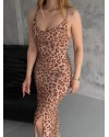 Leopar Desenli Yırtmaç Detaylı Askılı Elbise Özel Tasarım