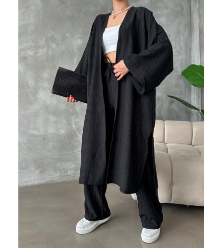 Siyah Kimono Bürümcük Uzun Takım Elbise