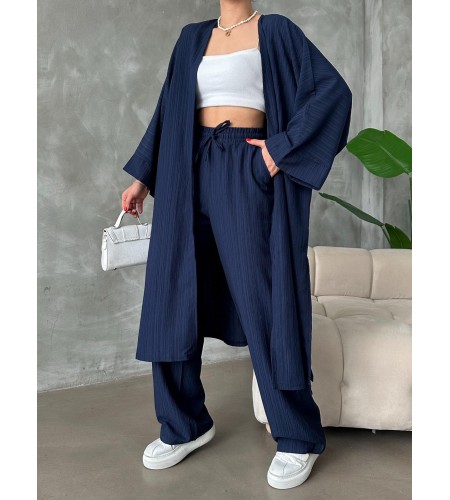 Lacivert Kimono Bürümcük Uzun Takım Elbise