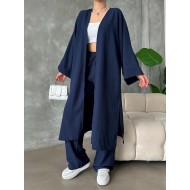 Lacivert Kimono Bürümcük Uzun Takım Elbise