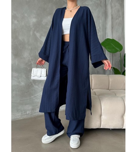 Lacivert Kimono Bürümcük Uzun Takım Elbise