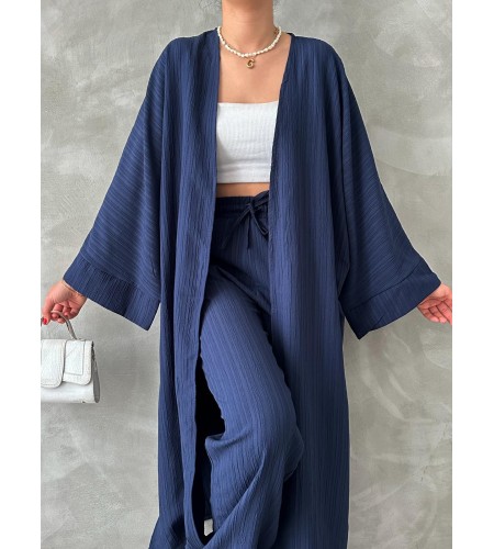Lacivert Kimono Bürümcük Uzun Takım Elbise