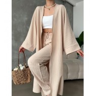 Bej Kimono Bürümcük Uzun Takım Elbise